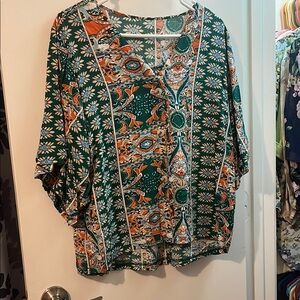 Floral Green and Orange Women's Top